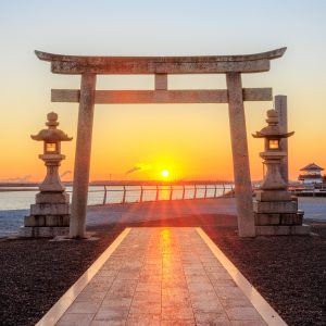 住吉神社の写真「鳥居の真ん中から昇る日の出」