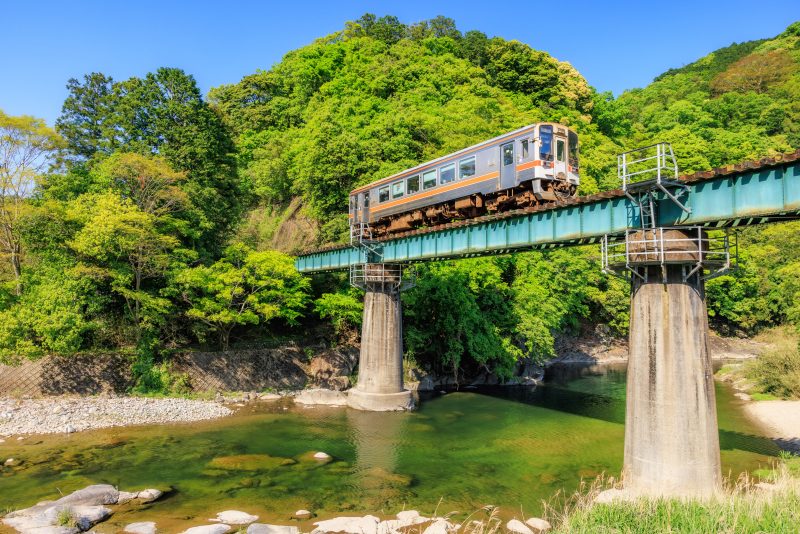 新緑の伊勢鎌倉を走る車両