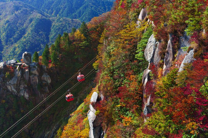 御在所ロープウエイの写真「大黒岩とゴンドラと秋」